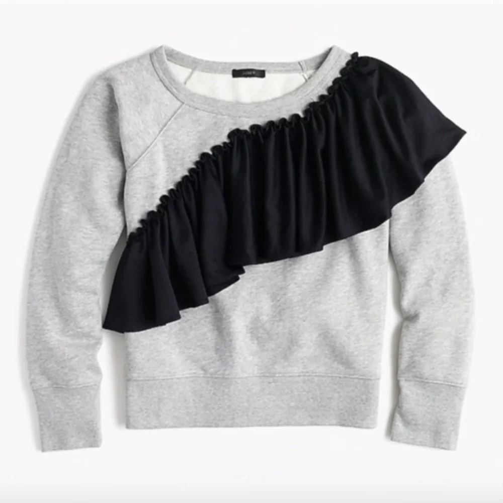J. Crew Gray Sweatshirt w/ Asymmetrical Ruffle Detail szS